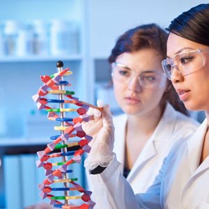 Two Female Genetic Scientists Chemists Working Together in a Laboratory